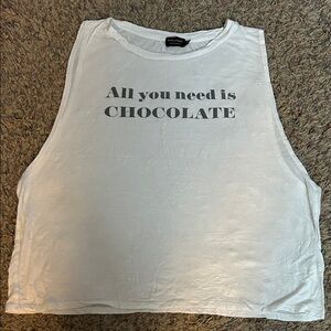 Relaxed White Tank Top with Chocolate Print